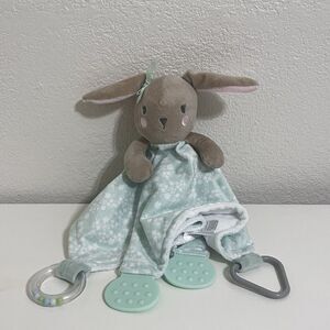 Modern Baby Green Floral Bunny Rabbit Baby Security Blanket Lovey Teether Rattle
